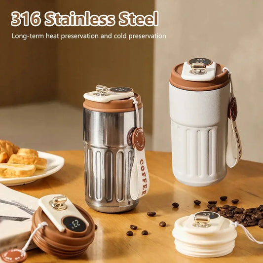Smart Digital Thermal Bottle Portable Coffee Mug Stainless Steel Water Bottle In-Car Insulated Cup Keep Cold Vacuum Flasks 450ml Beyond Trends Hub