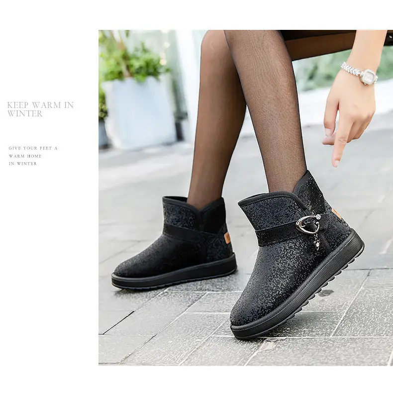 Snow Boots Women Winter Fleece-lined Thicken One Pedal Cotton Shoes Women Ankle Boots Beyond Trends Hub