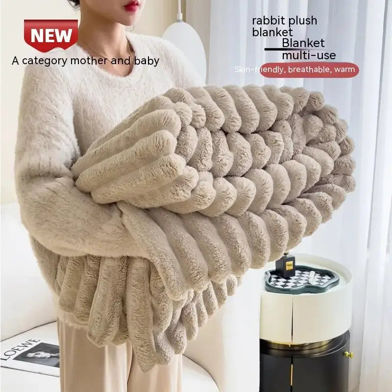 Soft Wind Bubble Velvet Blanket Warm Solid Rabbit Fur Blankets Double-sided Thickening Cover Throw Warm Fur Blanket Beyond Trends Hub