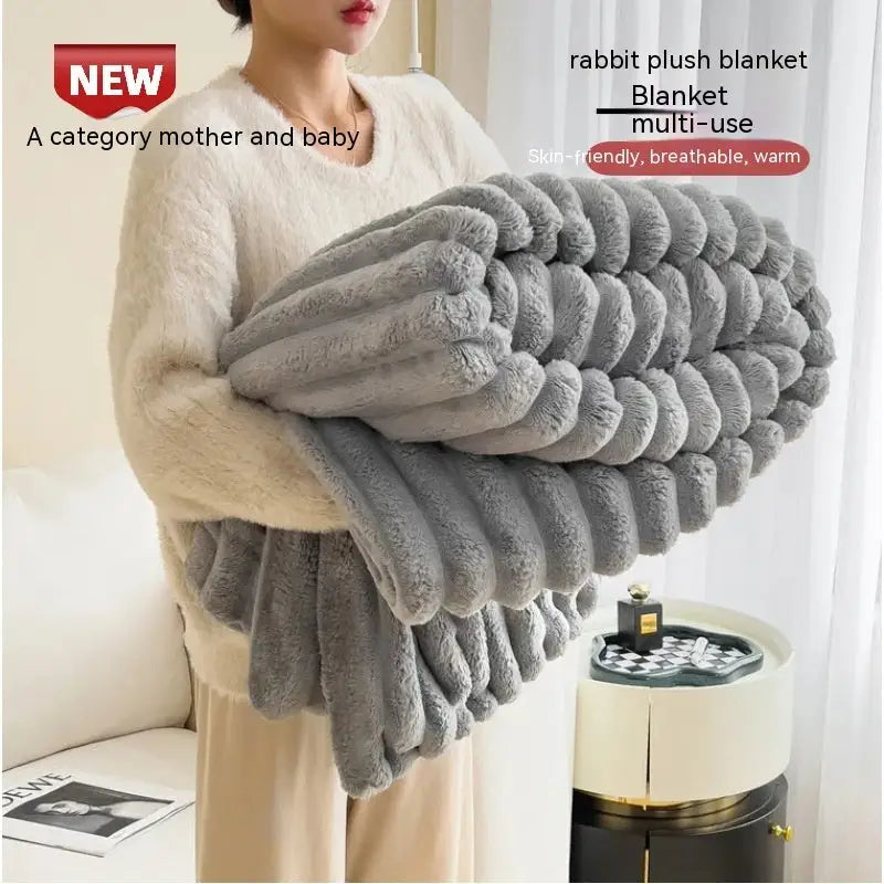 Soft Wind Bubble Velvet Blanket Warm Solid Rabbit Fur Blankets Double-sided Thickening Cover Throw Warm Fur Blanket Beyond Trends Hub