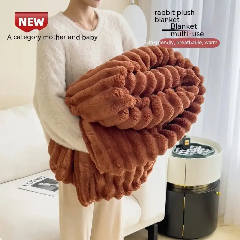 Soft Wind Bubble Velvet Blanket Warm Solid Rabbit Fur Blankets Double-sided Thickening Cover Throw Warm Fur Blanket Beyond Trends Hub