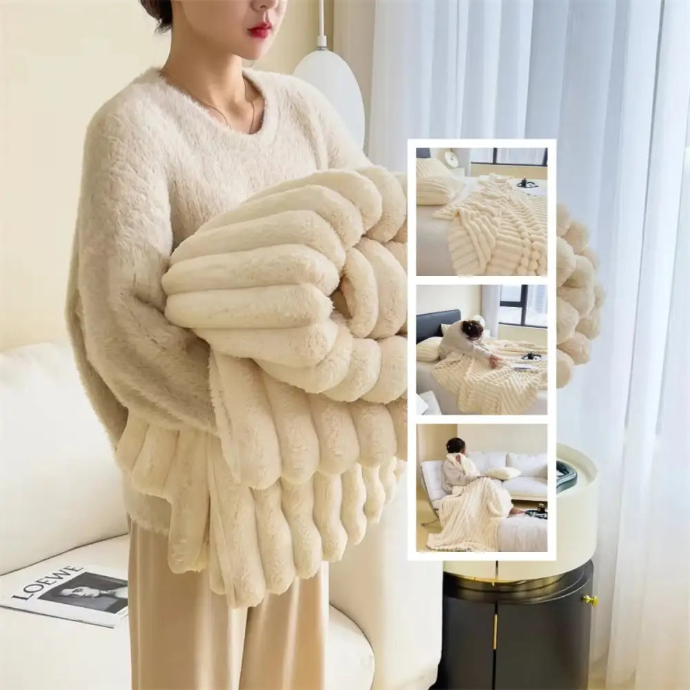 Soft Wind Bubble Velvet Blanket Warm Solid Rabbit Fur Blankets Double-sided Thickening Cover Throw Warm Fur Blanket Beyond Trends Hub