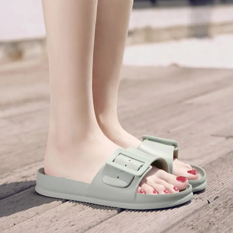 Solid Buckle Home Slippers Summer Non-slip Floor Bathroom Slipper Women Garden House Shoes Beyond Trends Hub