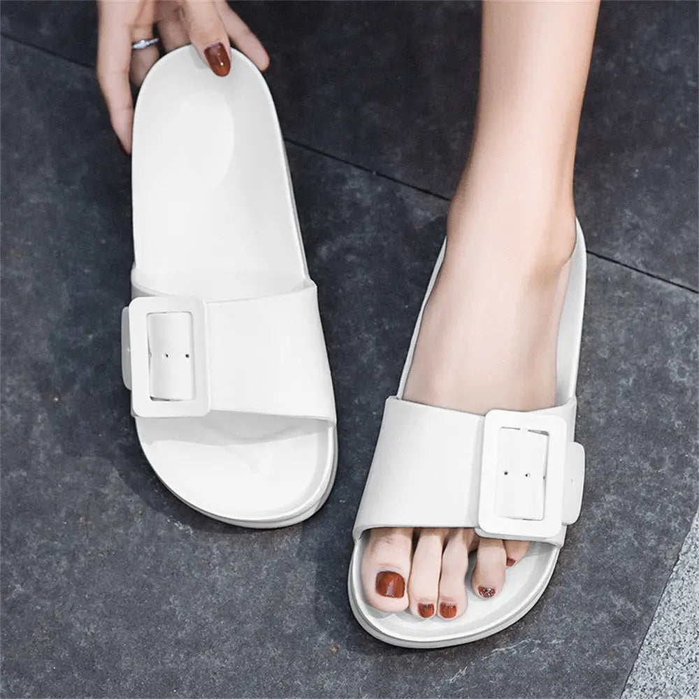 Solid Buckle Home Slippers Summer Non-slip Floor Bathroom Slipper Women Garden House Shoes Beyond Trends Hub