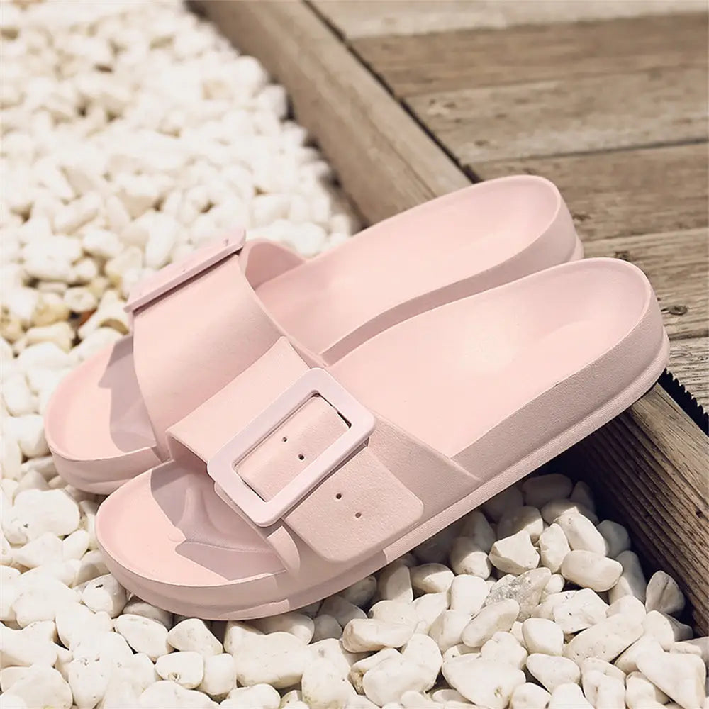 Solid Buckle Home Slippers Summer Non-slip Floor Bathroom Slipper Women Garden House Shoes Beyond Trends Hub