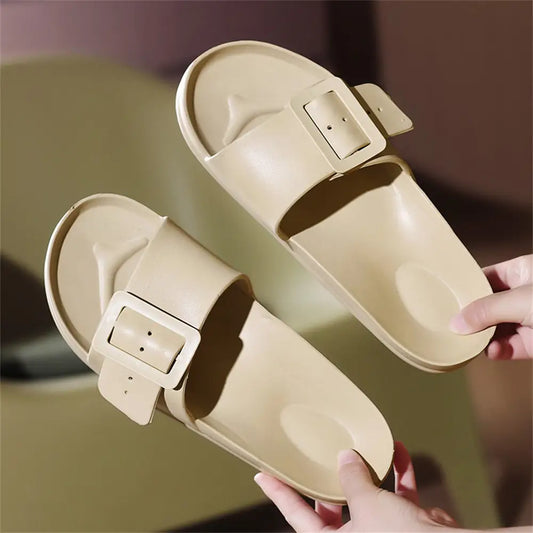 Solid Buckle Home Slippers Summer Non-slip Floor Bathroom Slipper Women Garden House Shoes Beyond Trends Hub