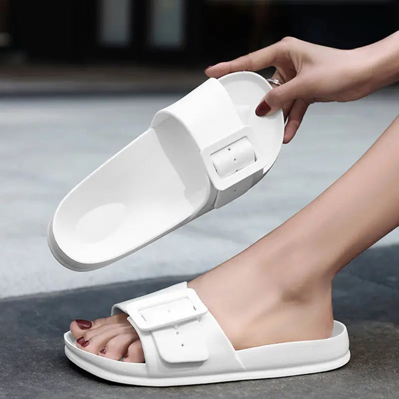 Solid Buckle Home Slippers Summer Non-slip Floor Bathroom Slipper Women Garden House Shoes Beyond Trends Hub