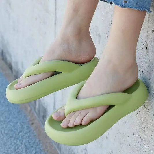 Solid Color Thick-soled Flip-flops Summer Indoor Outdoor Fashion Thong Sandals Casual Holiday Beach Shoes - Beyond Trends Hub 