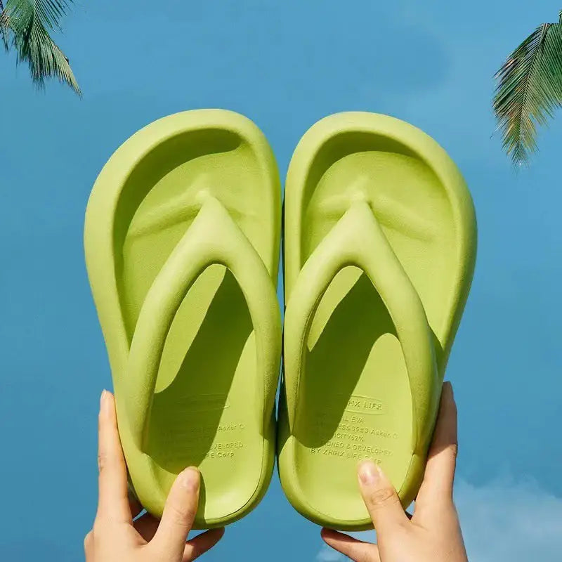 Solid Color Thick-soled Flip-flops Summer Indoor Outdoor Fashion Thong Sandals Casual Holiday Beach Shoes - Beyond Trends Hub 