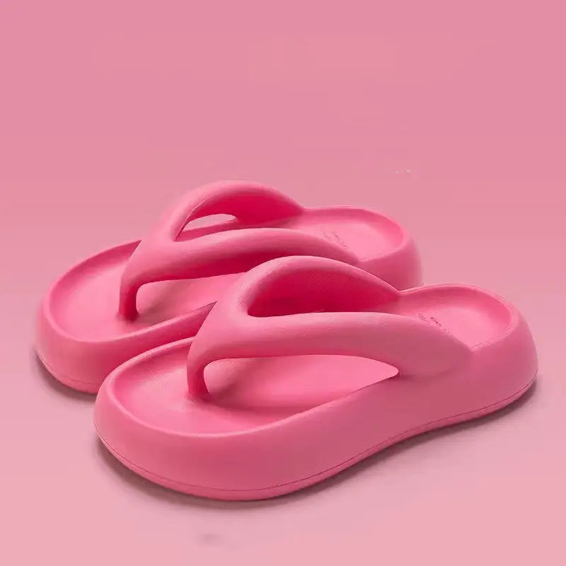 Solid Color Thick-soled Flip-flops Summer Indoor Outdoor Fashion Thong Sandals Casual Holiday Beach Shoes - Beyond Trends Hub 