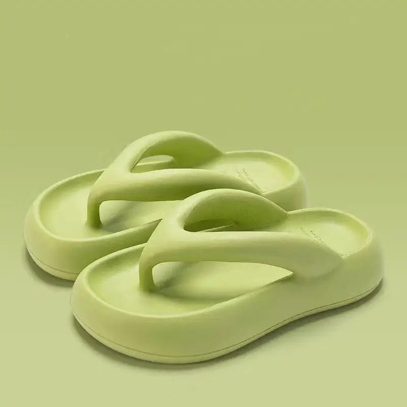Solid Color Thick-soled Flip-flops Summer Indoor Outdoor Fashion Thong Sandals Casual Holiday Beach Shoes - Beyond Trends Hub 