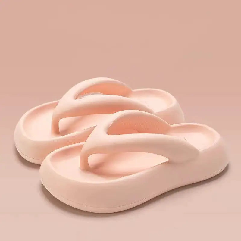 Solid Color Thick-soled Flip-flops Summer Indoor Outdoor Fashion Thong Sandals Casual Holiday Beach Shoes - Beyond Trends Hub 