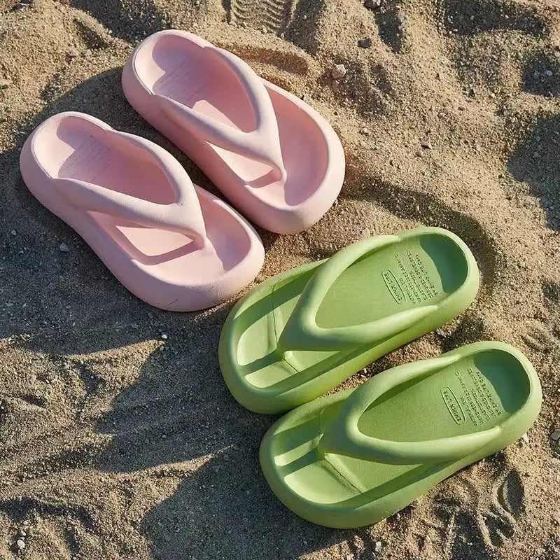 Solid Color Thick-soled Flip-flops Summer Indoor Outdoor Fashion Thong Sandals Casual Holiday Beach Shoes - Beyond Trends Hub 