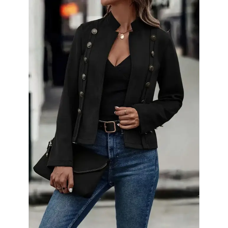 Solid Short Jacket Double Breasted Decorative Design Fashion Retro Suede Long Sleeve Outwear Tops Coat For Womens Clothing Beyond Trends Hub