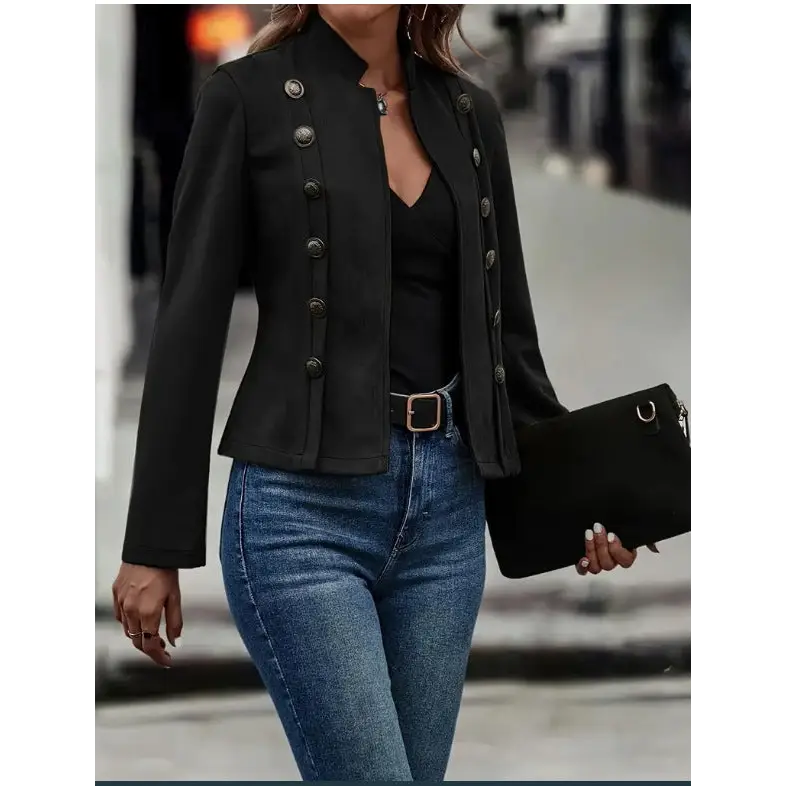 Solid Short Jacket Double Breasted Decorative Design Fashion Retro Suede Long Sleeve Outwear Tops Coat For Womens Clothing Beyond Trends Hub