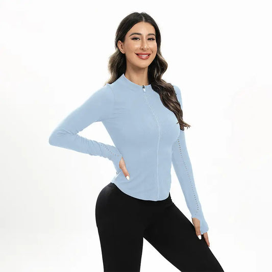 Sports Fitness Round Neck Long-sleeve Zipper Yoga Clothes Coat Women - Beyond Trends Hub 