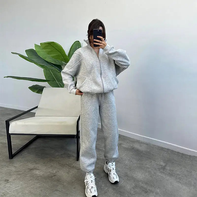 Sports Suits With Pockets Stand-up Collar Zipper Cardigan And Drawstring Trousers Fashion Jogger Set Outfits Tracksuits