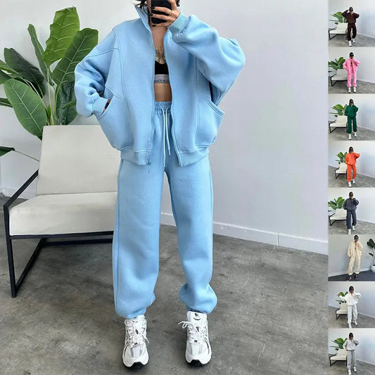 Sports Suits With Pockets Stand-up Collar Zipper Cardigan And Drawstring Trousers Fashion Jogger Set Outfits Tracksuits