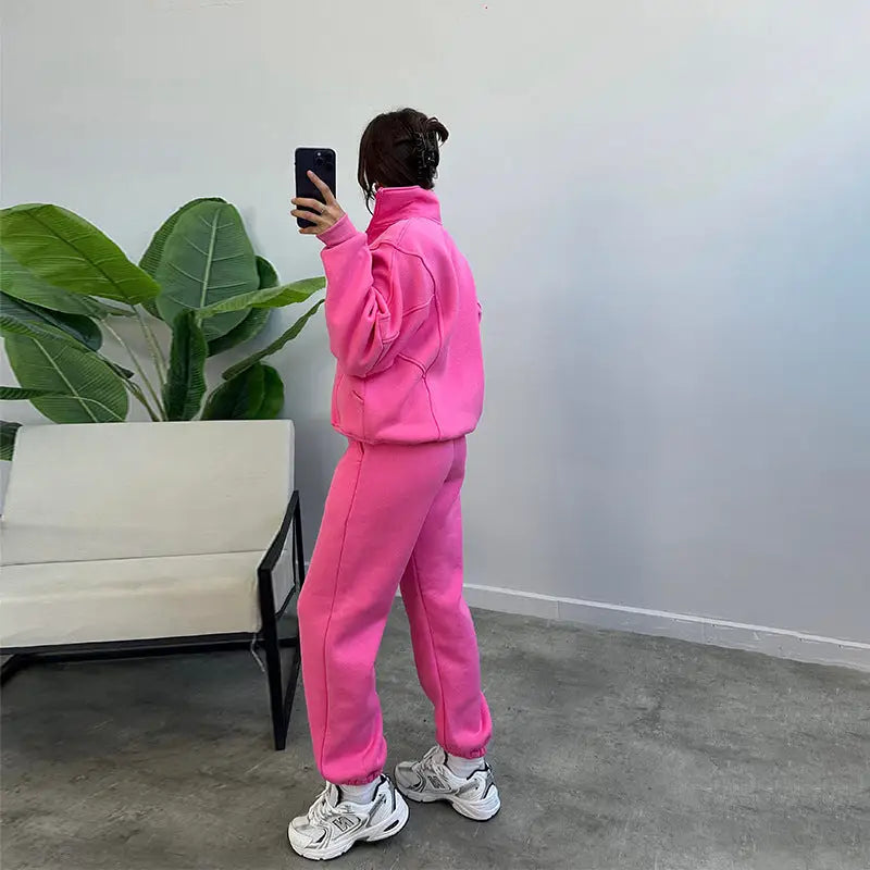 Sports Suits With Pockets Stand-up Collar Zipper Cardigan And Drawstring Trousers Fashion Jogger Set Outfits Tracksuits