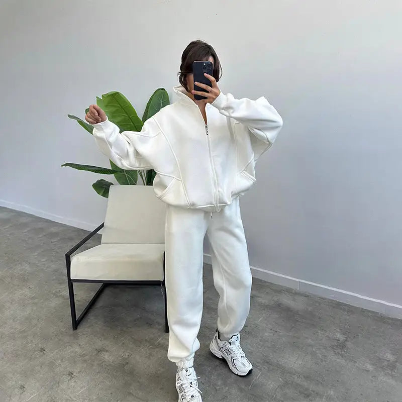 Sports Suits With Pockets Stand-up Collar Zipper Cardigan And Drawstring Trousers Fashion Jogger Set Outfits Tracksuits