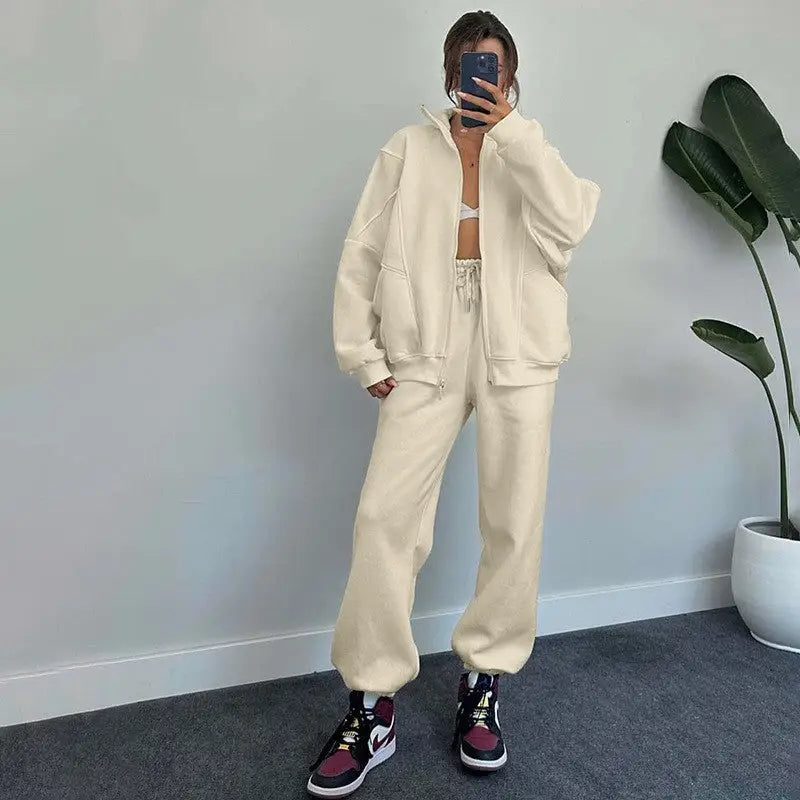 Sports Suits With Pockets Stand-up Collar Zipper Cardigan And Drawstring Trousers Fashion Jogger Set Outfits Tracksuits