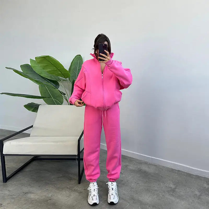 Sports Suits With Pockets Stand-up Collar Zipper Cardigan And Drawstring Trousers Fashion Jogger Set Outfits Tracksuits