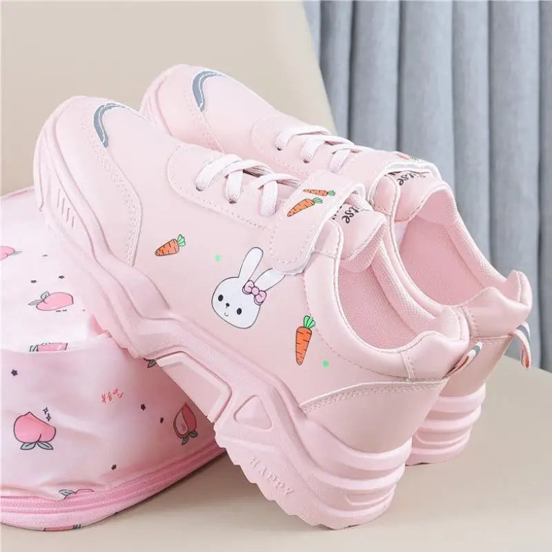 Spring And Autumn Primary School Students Casual All-match Pu Running Shoes - Pink / 30