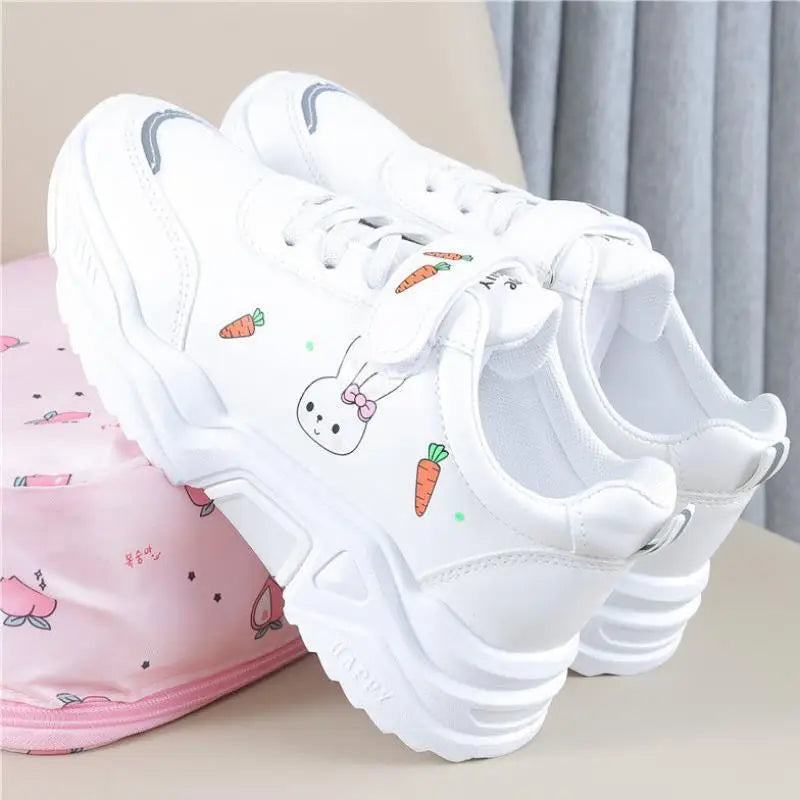 Spring And Autumn Primary School Students Casual All-match Pu Running Shoes - White / 30