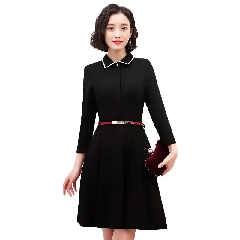 Spring Korean Style Suit Collar Dress High-End White-Collar Professional Formal Wear Women - Black / S