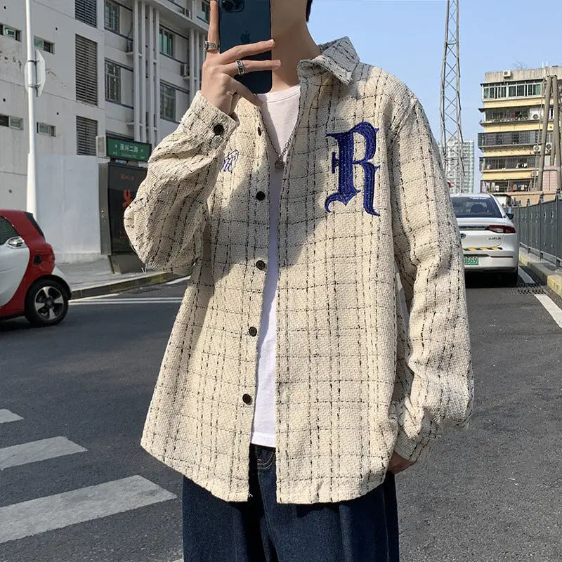 Spring Letter Embroidery Plaid Tide Long Sleeve Shirts For Men And Women Beyond Trends Hub