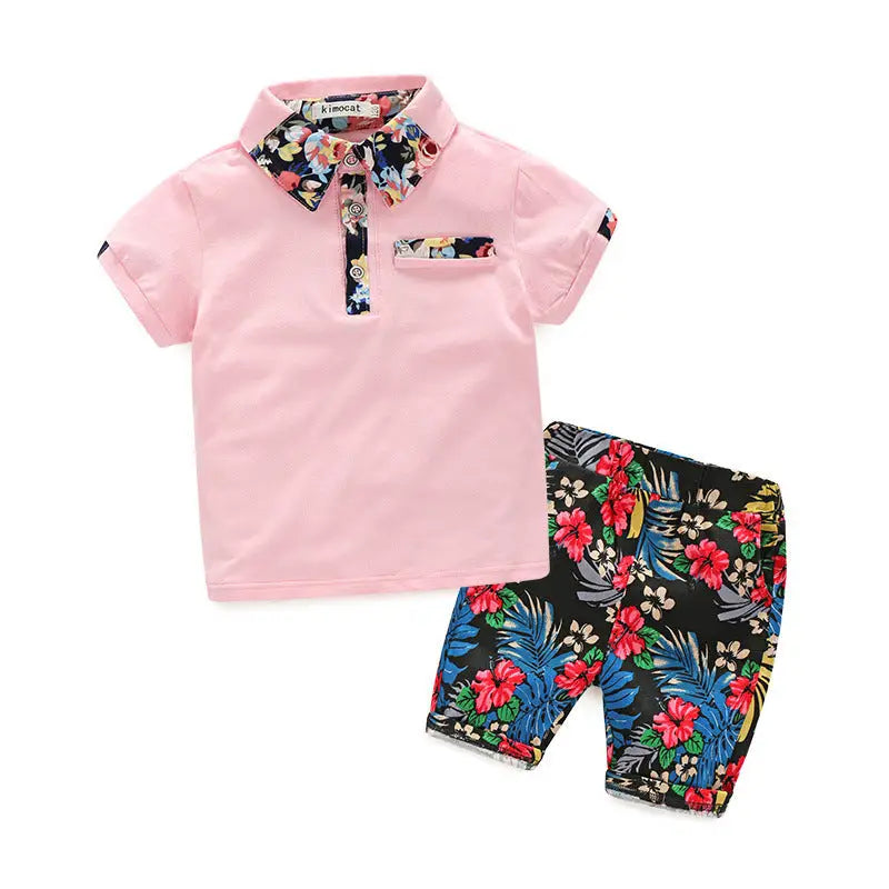 Spring New Children'S Wear Boys' Short Sleeve Shirt With Floral Print Pants Suit - Beyond Trends Hub 