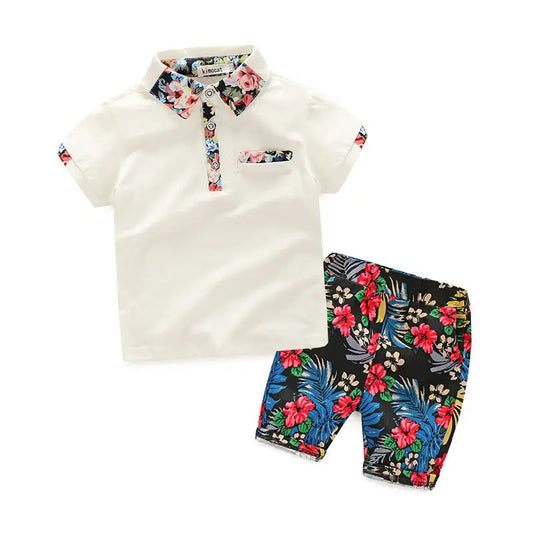 Spring New Children'S Wear Boys' Short Sleeve Shirt With Floral Print Pants Suit - Beyond Trends Hub 