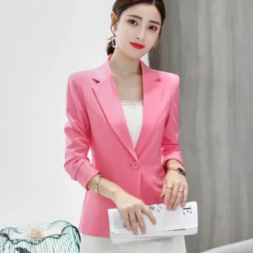 Spring New Korean Version Of Thin Business Jacket Suits Casual Ladies All-match Slim Suits - Pink / S