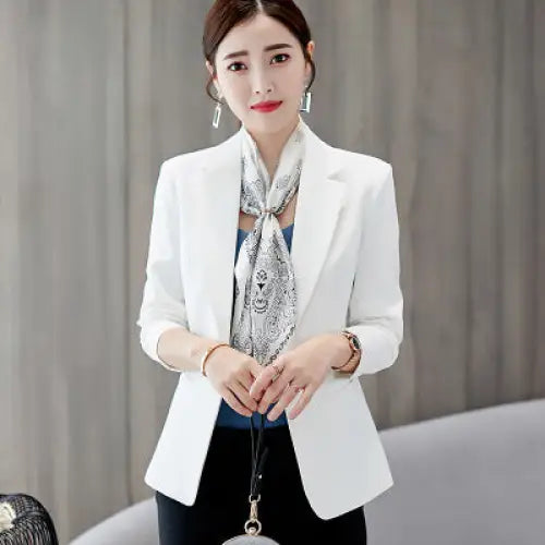 Spring New Korean Version Of Thin Business Jacket Suits Casual Ladies All-match Slim Suits - White / S