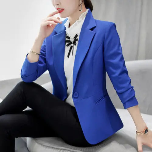 Spring New Korean Version Of Thin Business Jacket Suits Casual Ladies All-match Slim Suits - Blue / S