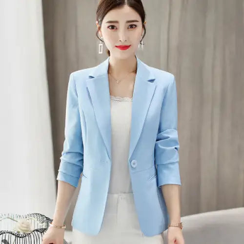 Spring New Korean Version Of Thin Business Jacket Suits Casual Ladies All-match Slim Suits - Light Blue / S