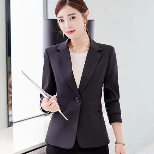 Spring New Korean Version Of Thin Business Jacket Suits Casual Ladies All-match Slim Suits - Black / S