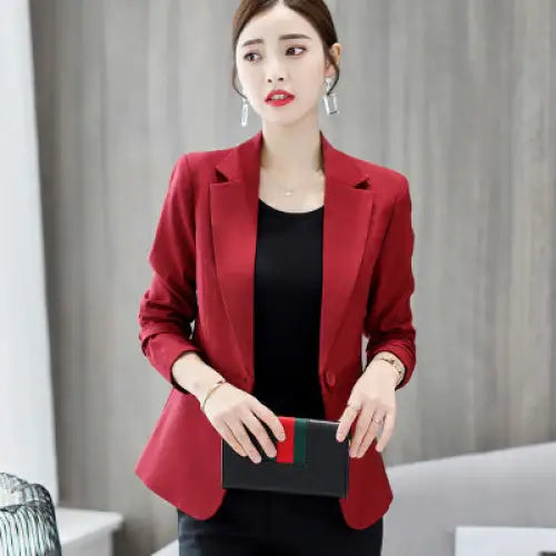 Spring New Korean Version Of Thin Business Jacket Suits Casual Ladies All-match Slim Suits - Red / S