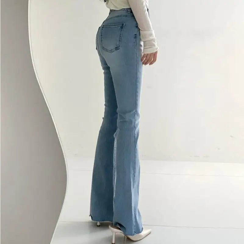 Spring Versatile High Waist Slimming Two-button Double Pocket Design Sense Slightly Flared Jeans Trousers For Women Beyond Trends Hub