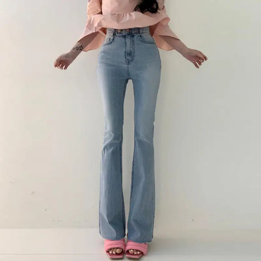 Spring Versatile High Waist Slimming Two-button Double Pocket Design Sense Slightly Flared Jeans Trousers For Women Beyond Trends Hub