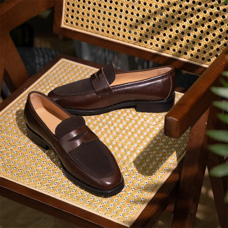 Square Toe Men's Fashion Leather Color Block Casual Shoes Beyond Trends Hub
