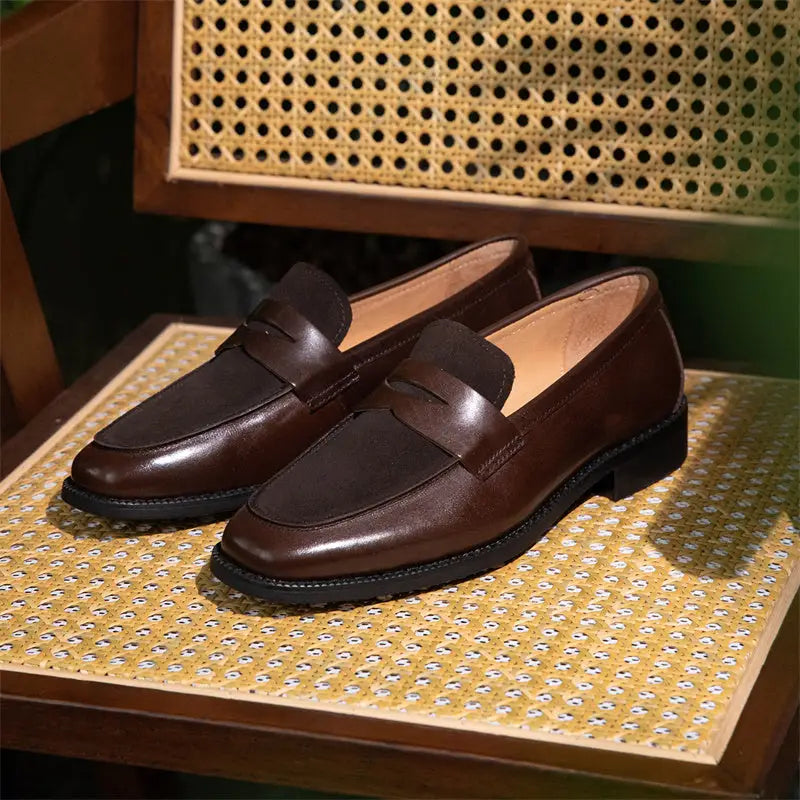 Square Toe Men's Fashion Leather Color Block Casual Shoes Beyond Trends Hub