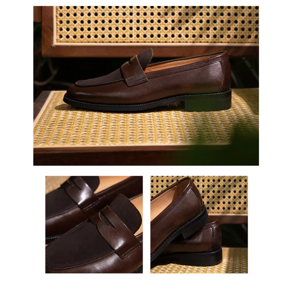Square Toe Men's Fashion Leather Color Block Casual Shoes Beyond Trends Hub