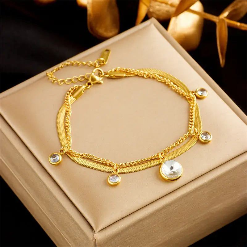 Stainless Steel Gold Plated Punk Fashion Double Layer Bracelet For Women Girl Snake Chain Party Luxury Jewelry Beyond Trends Hub