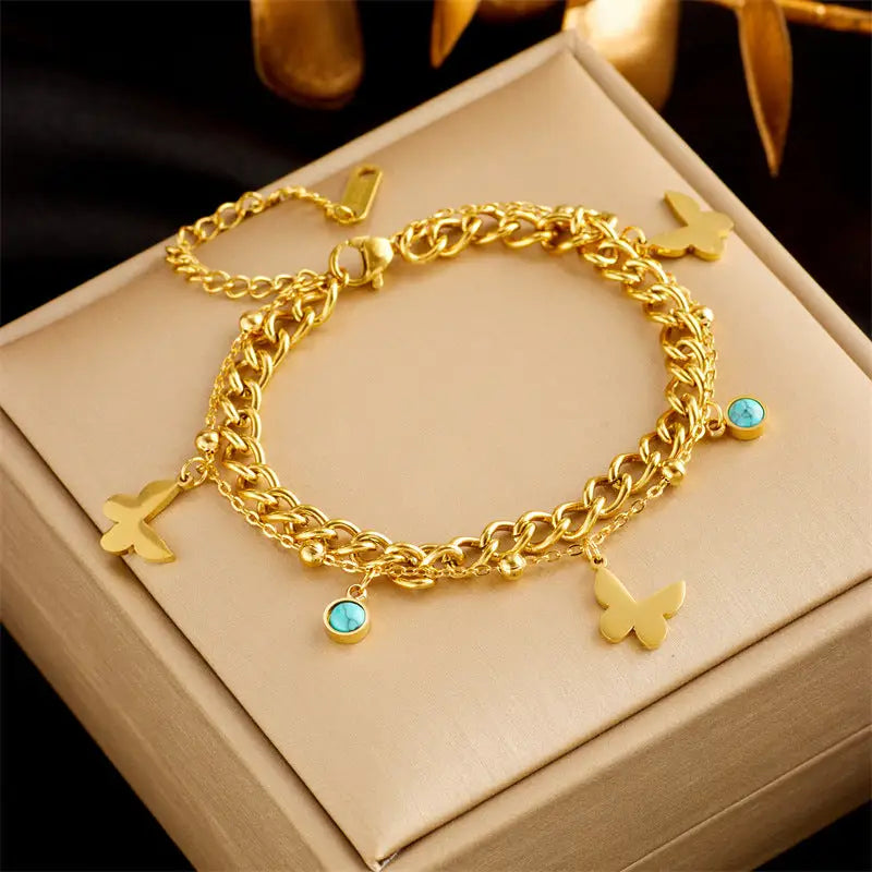 Stainless Steel Gold Plated Punk Fashion Double Layer Bracelet For Women Girl Snake Chain Party Luxury Jewelry Beyond Trends Hub