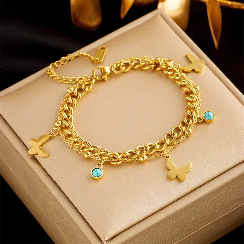 Stainless Steel Gold Plated Punk Fashion Double Layer Bracelet For Women Girl Snake Chain Party Luxury Jewelry Beyond Trends Hub