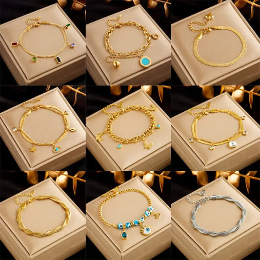 Stainless Steel Gold Plated Punk Fashion Double Layer Bracelet For Women Girl Snake Chain Party Luxury Jewelry Beyond Trends Hub