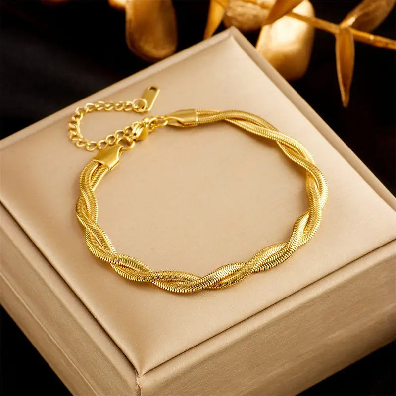 Stainless Steel Gold Plated Punk Fashion Double Layer Bracelet For Women Girl Snake Chain Party Luxury Jewelry Beyond Trends Hub