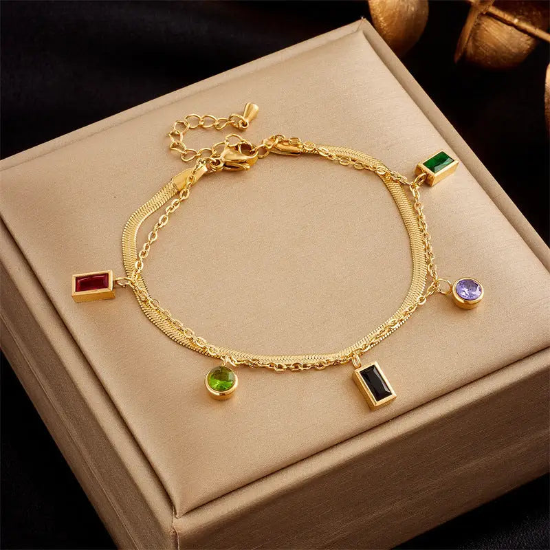 Stainless Steel Gold Plated Punk Fashion Double Layer Bracelet For Women Girl Snake Chain Party Luxury Jewelry Beyond Trends Hub