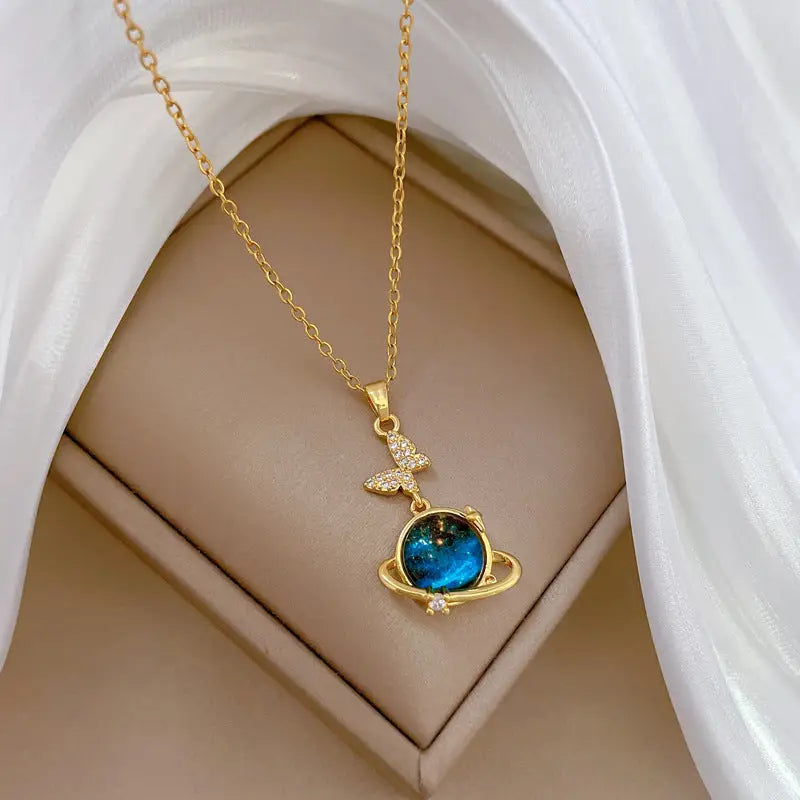 Stainless Steel Starry Sky Planet Astronaut Necklace For Women Light Luxurious Temperament Star Metal Chain Jewelry Gift Beyond Trends Hub